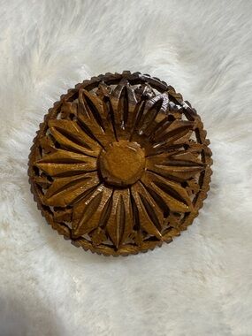 Dhammachakra Teak Wood Brooch